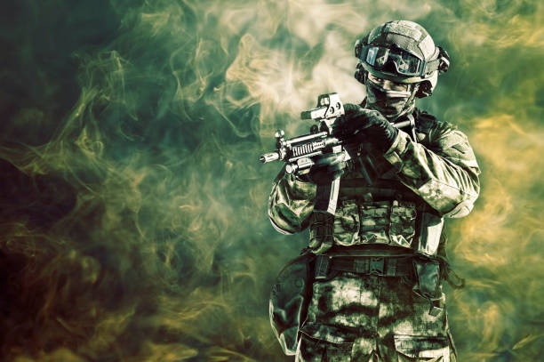 istock The fighter of a special unit performs a dangerous mission 1194729747