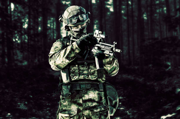 istock The fighter of a special unit performs a dangerous mission 1194729749