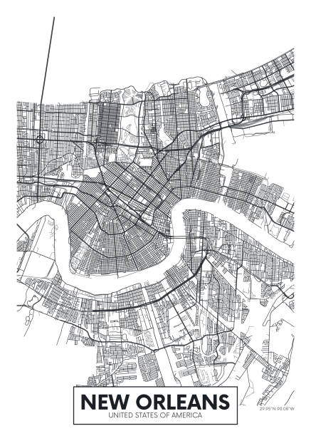 bildbanksillustrationer, clip art samt tecknat material och ikoner med stadskarta new orleans, rese vektor affisch design - gulf coast states