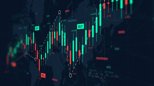 dashboard-diagramm von forex-statistiken, geschäfts- und finanzanalysen, gewinn und kostenrate, bildschirm perspektivisch überwachen - trading stock-grafiken, -clipart, -cartoons und -symbole