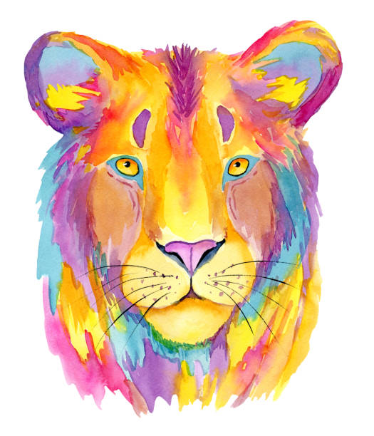istock Watercolor colorful lioness portrait 1194734865