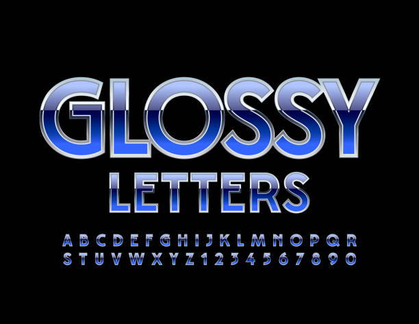 ilustrações de stock, clip art, desenhos animados e ícones de vector glossy blue and silver alphabet letters, numbers and symbols - capital letter luxury blue image