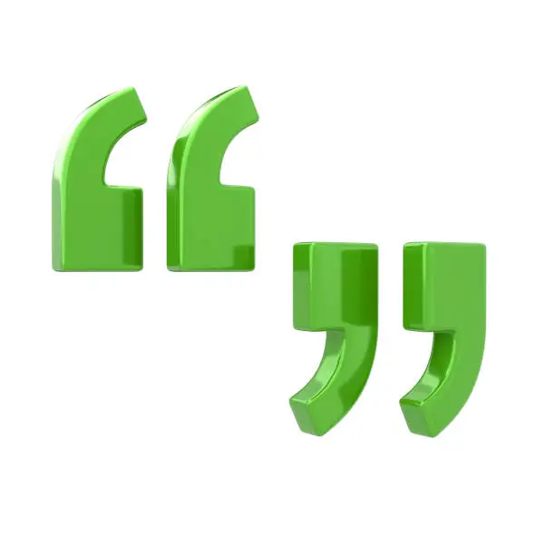 Green quote sign icon 3d illustration on white background