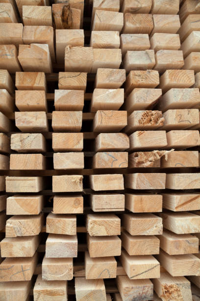 istock Wooden planks. Beams. Air-drying timber stack. 1194737685