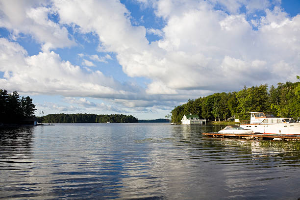 Calm lake water shot in Muskoka, Ontario Cottage Country  huntsville ontario stock pictures, royalty-free photos & images
