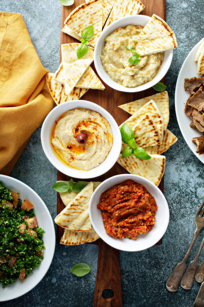 istock Mezze board with pita and dips 1194739826