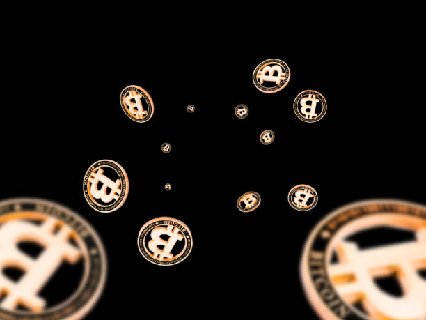 istock Bitcoin exchange. Gold Falling coins on black. Litecoin, Ethereum Cryptocurrency background. 1194740481
