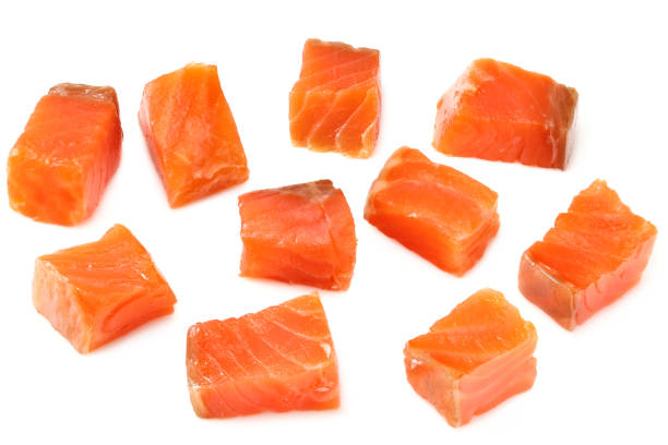 istock Red fish. Raw salmon fillet isolate on white background. Top view 1194745032