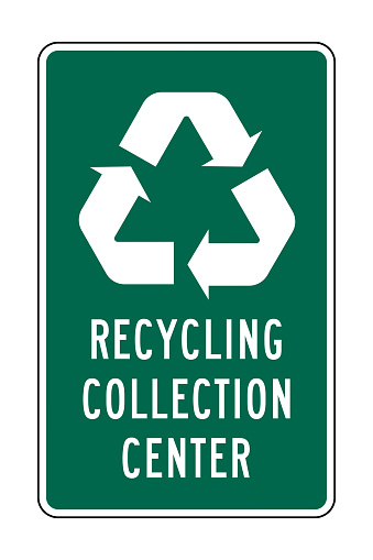 Recycling collection center road sign