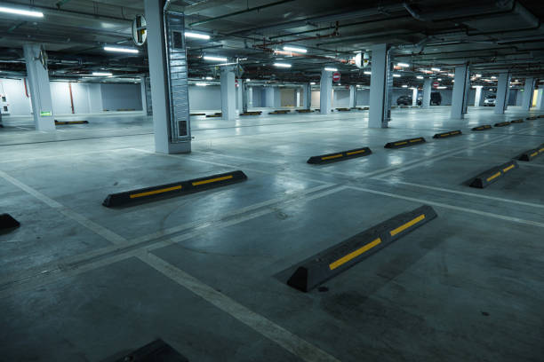 istock Horizontal image of empty underground parking lot 1194746002