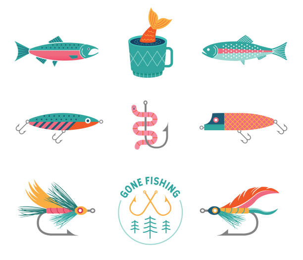 ilustrações, clipart, desenhos animados e ícones de pesca vintage - fishing bait