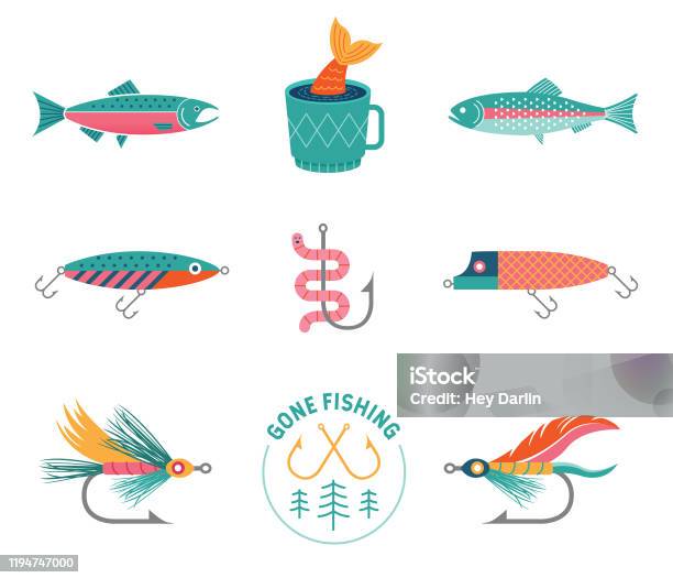 Vintage Fishing Stock Illustration - Download Image Now - Fishing Bait, Fishing, Fishing Industry