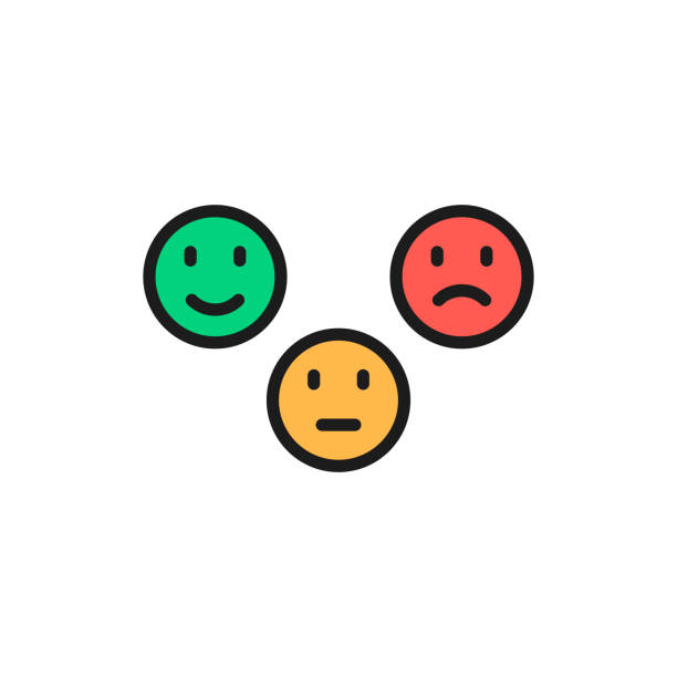 Feedback emoticons, positive, neutral and negative faces flat color line icon. Vector feedback emoticons, positive, neutral and negative faces flat color line icon. Symbol and sign illustration design. Isolated on white background negative image technique stock illustrations