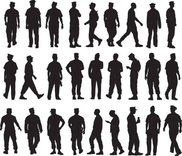 Vector illustration of Military personal Silhouettes