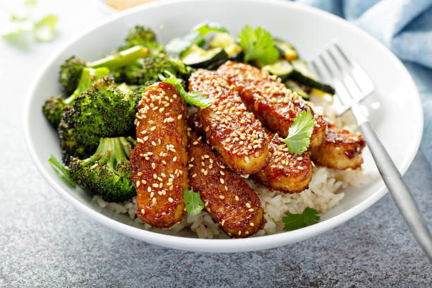 istock Teryaki tempeh with rice and vegetables 1194753882