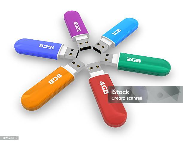 Juego De Color Memoria Flash Usb Foto de stock y más banco de imágenes de Blanco - Color - Blanco - Color, Brillante, Cable USB
