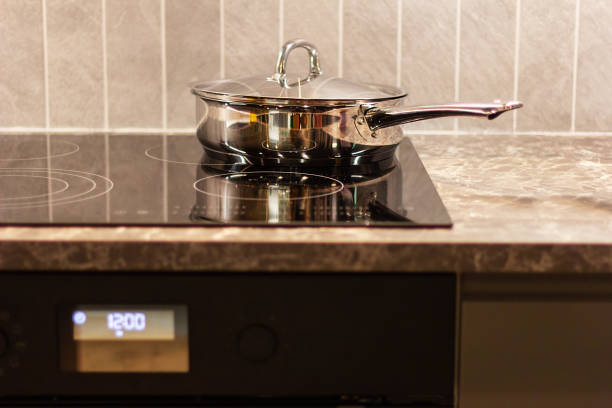 istock chrome pan on electric stove . kitchenware accessories 1194759966