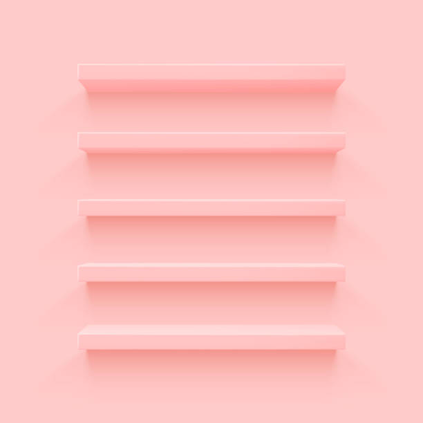 istock Pink 3d shelf on the wall. Wooden horizontal realistic empty shelf 1194761544