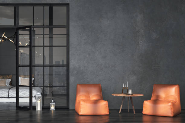 Living room interior in loft, industrial style Living room interior in loft, industrial style, 3d render dirty old couch stock pictures, royalty-free photos & images