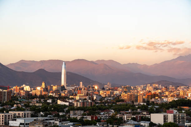 Aerial view of the east side of Santiago in Chile Aerial view of the neighbors located in the east side of Santiago in Chile with the Andes as background santiago chile photos stock pictures, royalty-free photos & images
