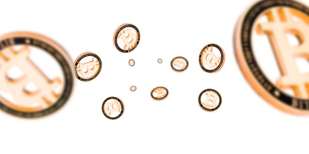 istock Litecoin. Gold Falling Bitcoins on white. Cryptocurrency golden concept. Falling background. 1194768134