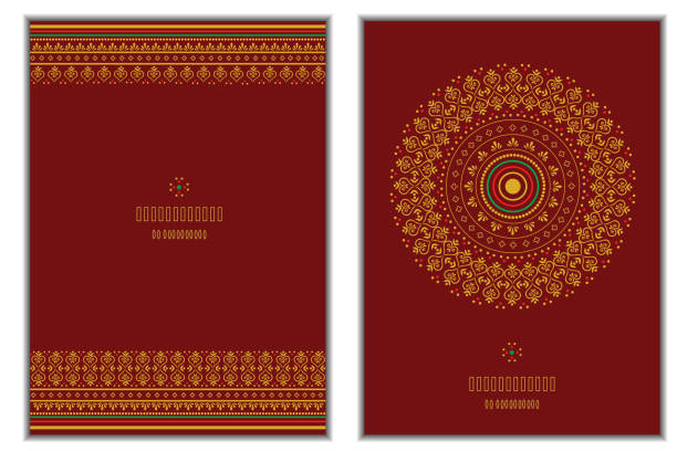 ilustraciones, imágenes clip art, dibujos animados e iconos de stock de conjunto de dos fondos con diseño de borde sari y diseño de mandala circular - sari