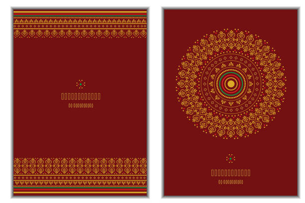 illustrazioni stock, clip art, cartoni animati e icone di tendenza di set di due sfondi con design del bordo sari e design mandala circolare - saree