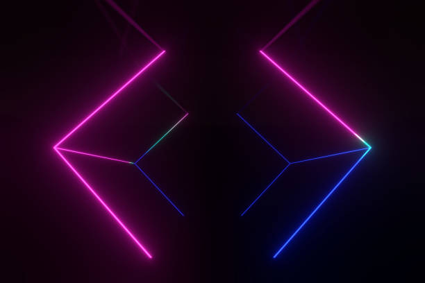 istock 3D Rendering Illustration .Sci Fi Futuristic Neon Lights Blue purple Sci Fi Glowing  Concrete Reflection Floor Dark Empty underground 1194772974