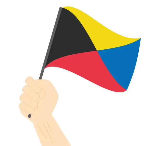 Vector illustration of Hand holding and rising the maritime flag to represent the letter Z Vector Illustration