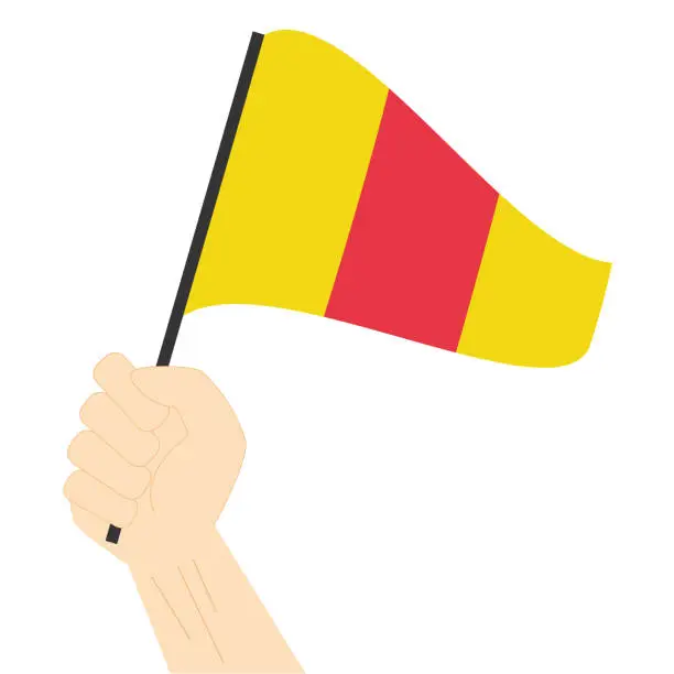 Vector illustration of Hand holding and rising the maritime flag to represent the number Zero Vector Illustration