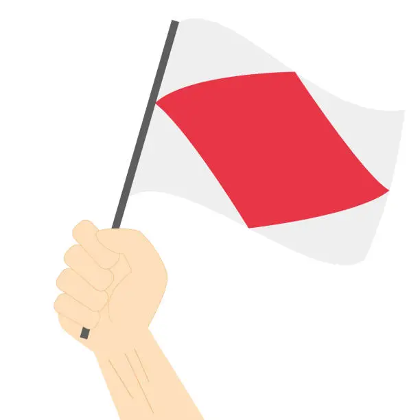 Vector illustration of Hand holding and rising the maritime flag to represent the letter F Vector Illustration