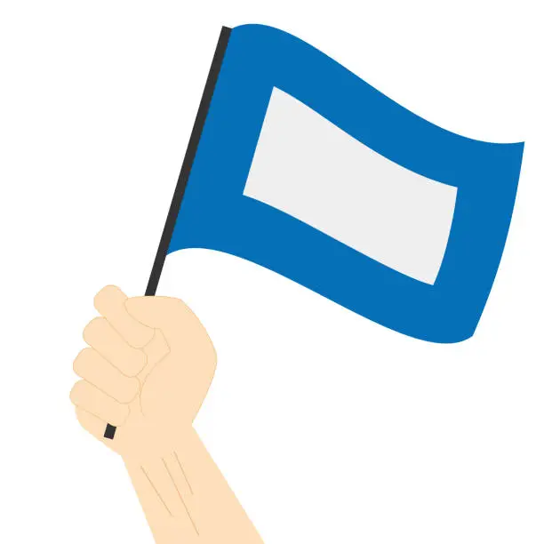 Vector illustration of Hand holding and rising the maritime flag to represent the letter P Vector Illustration