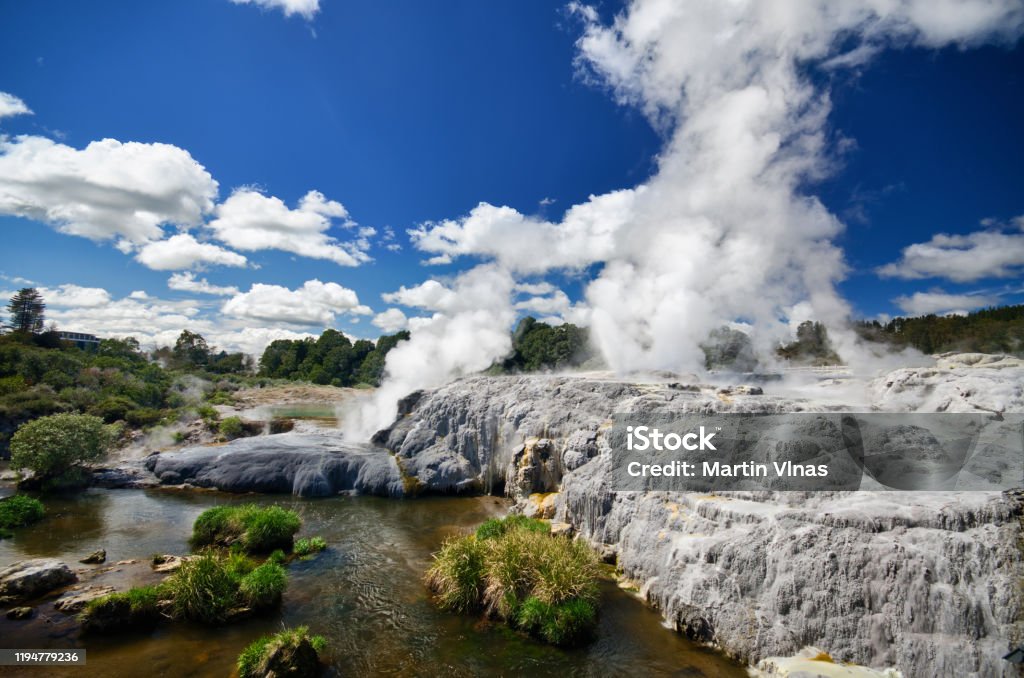 Geothermal area in Rotorua - Te Puia Rotorua Stock Photo