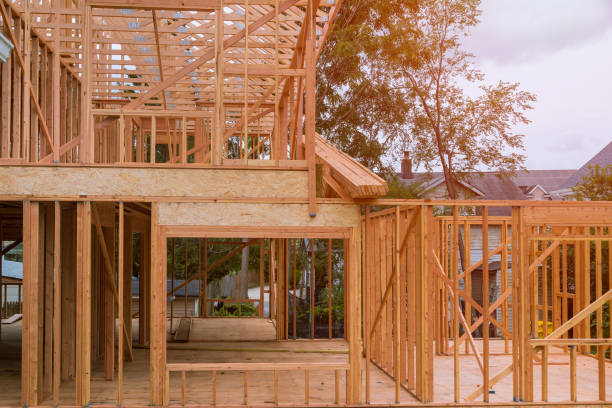 istock New construction of beam construction house framed the ground up 1194781821