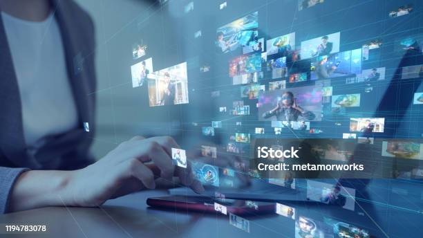 Social Networking Service Concept Streaming Video Video Library Stock Photo - Download Image Now