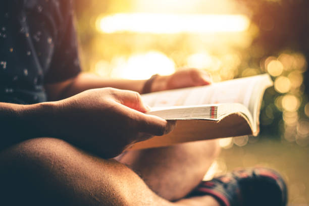 istock Men read book in quiet nature, Concept read a book. 1194786929