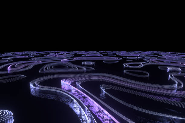 istock 3d Rendering curve abstract illustration. Neon lighting curved lines backdrop. Colorful glowing blue green purple soft lines wavy . Sci-fi background future science concept. 1194787073