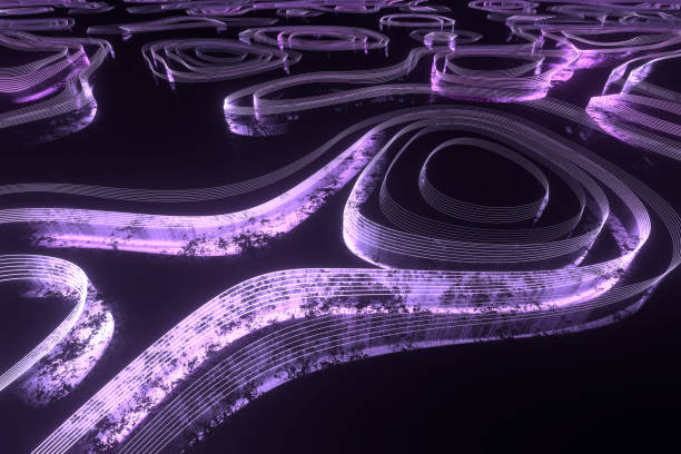 istock 3d Rendering curve abstract illustration. Neon lighting curved lines backdrop. Colorful glowing blue green purple soft lines wavy . Sci-fi background future science concept. 1194787090
