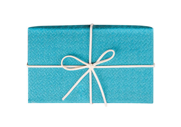 istock Blue gift box decorative with light brown bow leather rope top view isolated on white background , clipping path for Christmas or New Year and  Valentine's day 1194787688