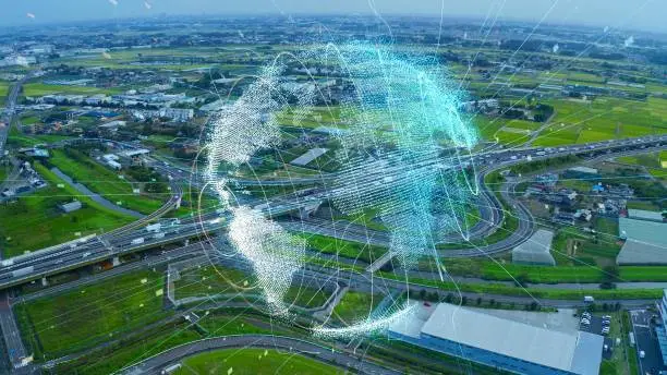 Photo of Transportation system concept. Communication network. Autonomous technology.