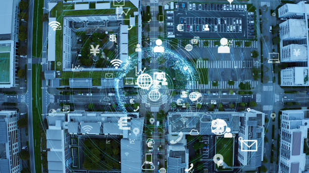 istock Smart city and communication network concept. IoT (Internet of Things). 5G. Wireless communication. 1194791583