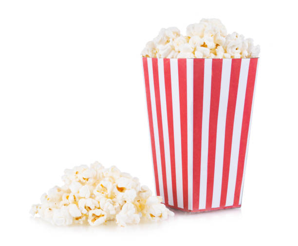 istock Popcorn in red and white cardboard box isolated on white background 1194793725