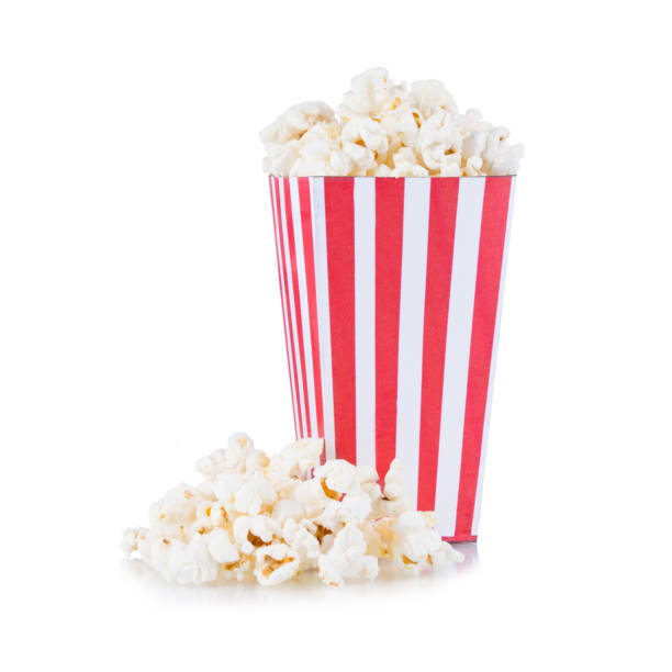 istock Popcorn in red and white cardboard box isolated on white background 1194793726