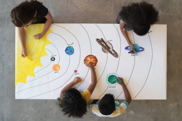 istock Aerial View of Multi-Ethnic Elementary Students Drawing a Solar System stock photo 1194794259
