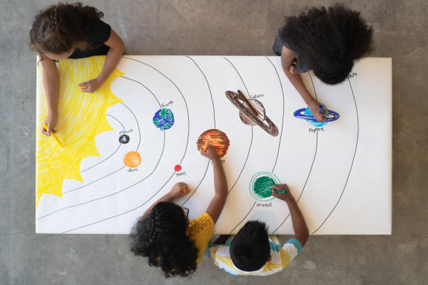 istock Aerial View of Multi-Ethnic Elementary Students Drawing a Solar System stock photo 1194794264