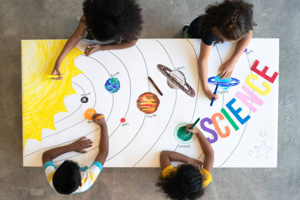 istock Aerial View of Multi-Ethnic Elementary Students Drawing a Solar System stock photo 1194794265