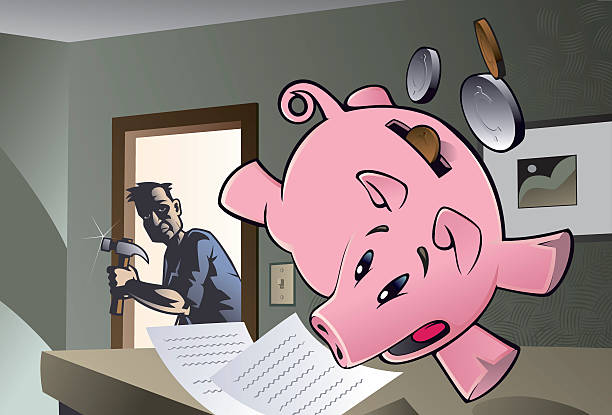 Piggy Bank in Danger vector art illustration