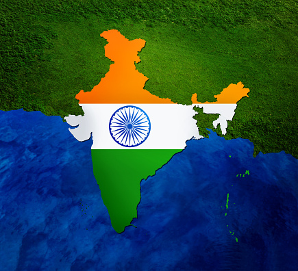 INDIA MAP WITH INDIA FLAG ON BACKGROUND