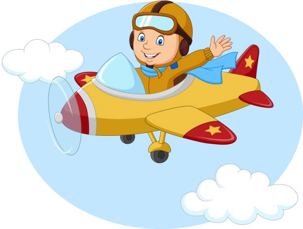 Cartoon Little Boy Operating A Plane Stock Illustration - Download Image  Now - Pilot, Airplane, Cartoon - iStock