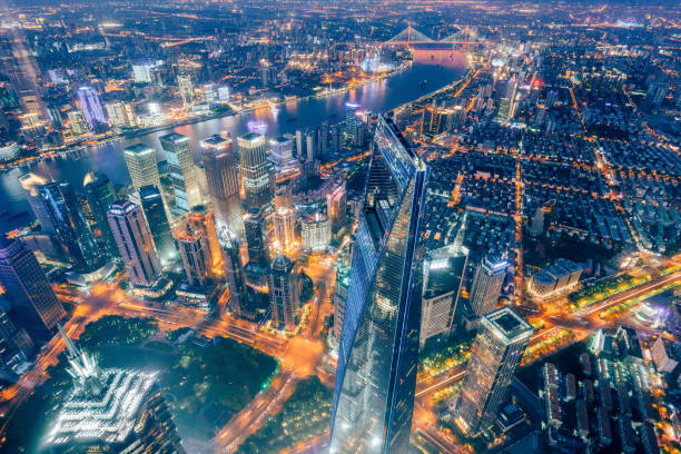 istock Aerial view of shanghai at night 1194814314